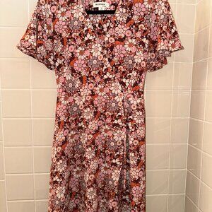 Monteau Retro Floral Foe Wrap Dress - Size Medium